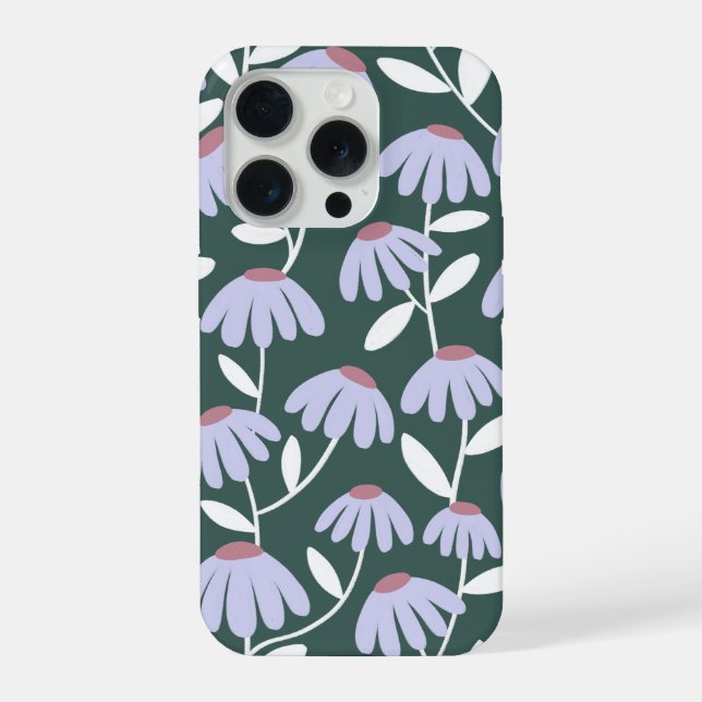 Floral Daisies Pattern Sea Green & Purple iPhone Case (Back)