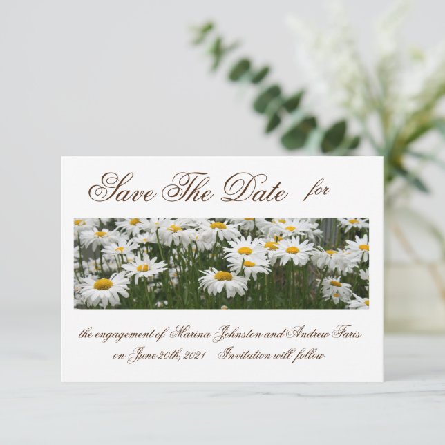 Floral daisies save the date invitation (Standing Front)