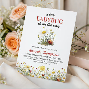 Floral Daisy A Little Ladybug Baby Shower Invitation