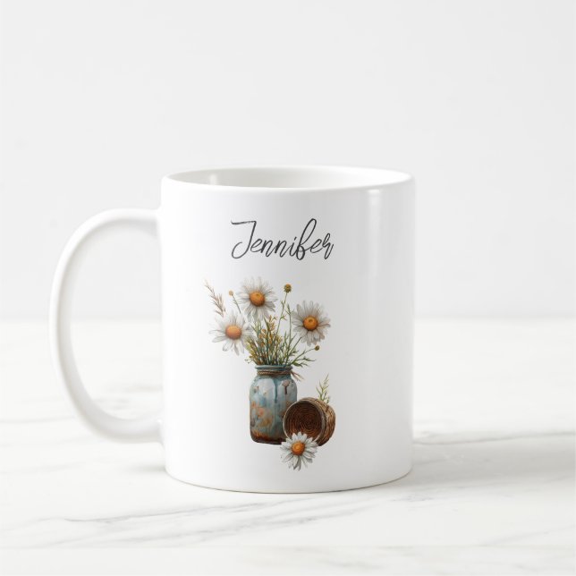 Floral Daisy April Birth Flower Rustic Coffee Mug  (Left)
