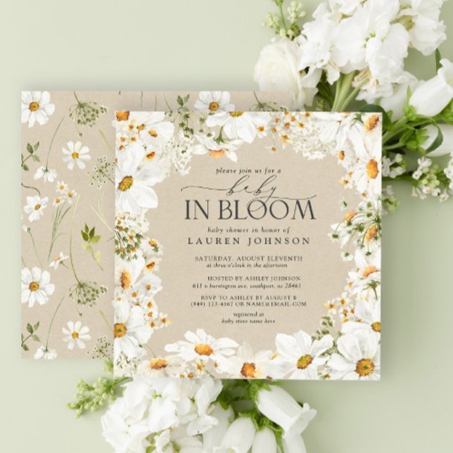 Floral Daisy Baby in Bloom Kraft Paper Shower Invitation (Welcome a New Bloom 🌼 Baby Shower Elegance)