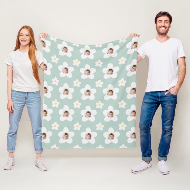 Floral daisy boho retro turquoise yellow cute gift fleece blanket (In Situ)