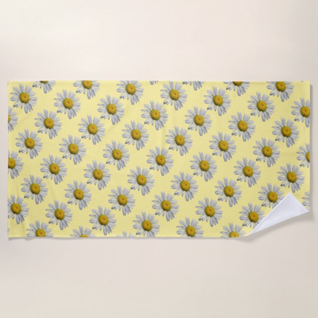 Floral Daisy Garden Flowers Yellow Beach Towel (Front)