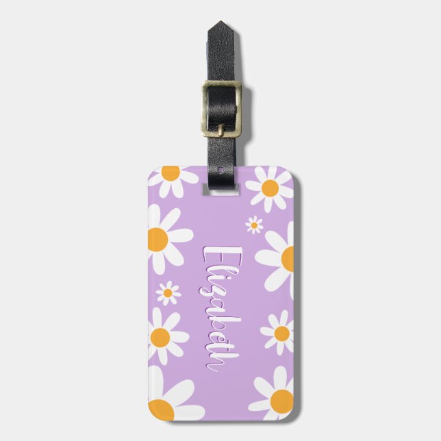 Floral Daisy Kids Custom School Bag Tag (Front Vertical)
