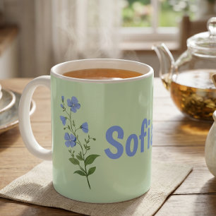 Floral daisy modern personalized cute elegant blue coffee mug