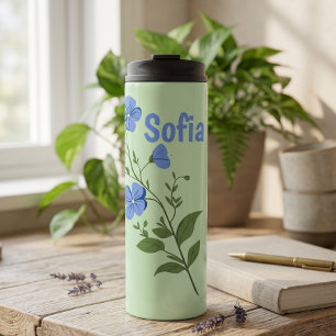 Floral daisy modern personalized cute elegant blue thermal tumbler