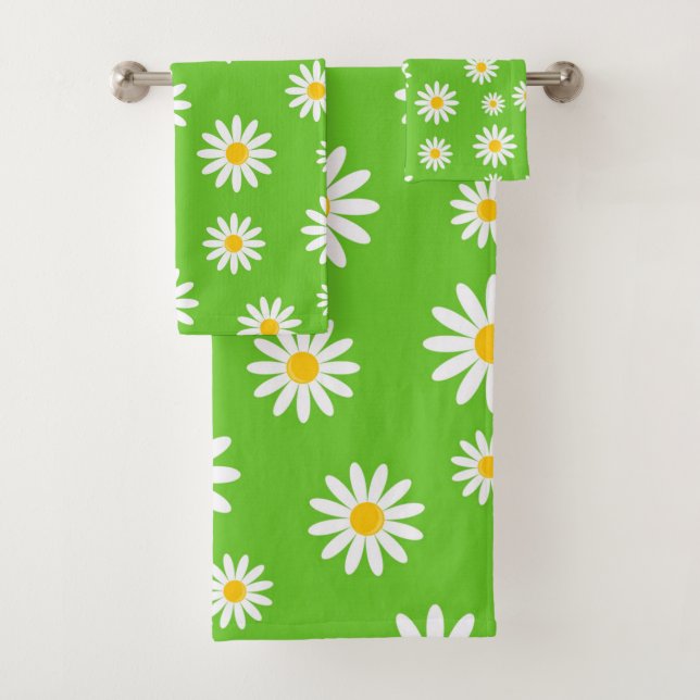 Floral Daisy Pattern Bath Towel Set (Insitu)