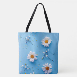 Floral Daisy Pattern - Light Blue Tote Bag