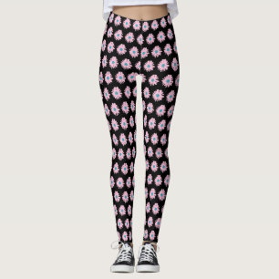 Floral Daisy Pink Blue Design Illustration Pattern Leggings