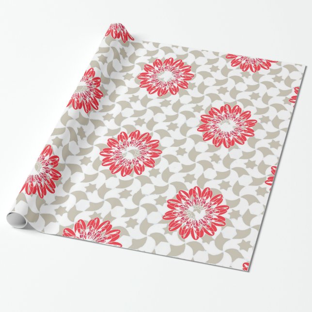 Floral Daisy Prints on Grey Petals Wrapping Paper (Unrolled)