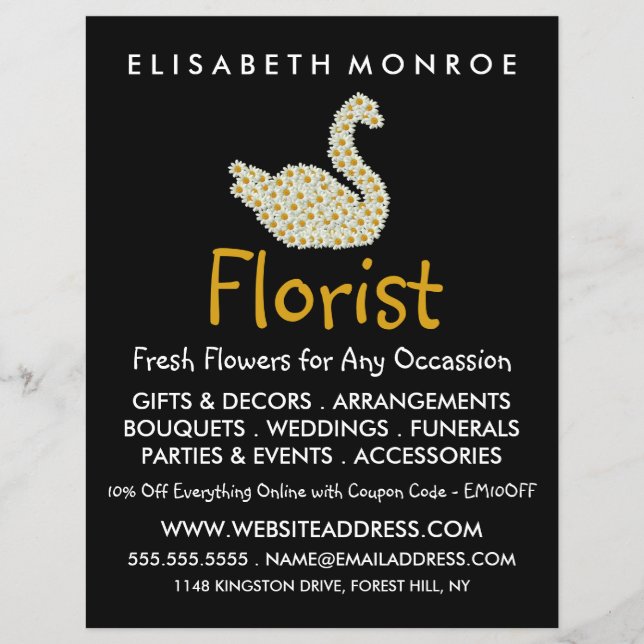 Floral Daisy Swan, Floristry Advertising Flyer (Front)