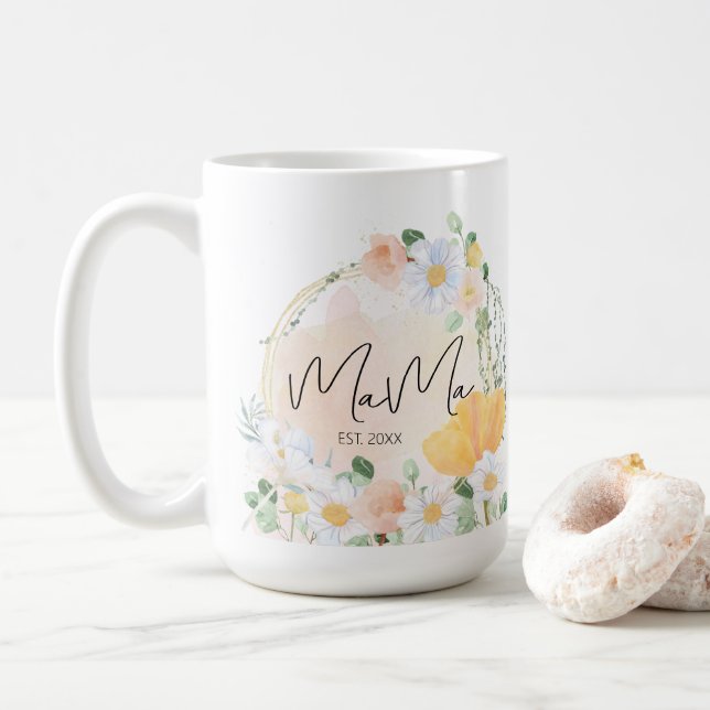 Floral Daisy & Tulip Mama Mug – Personalized Gift (With Donut)