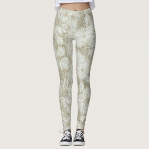 Floral Daisy Velvety Cream Texture Leggings