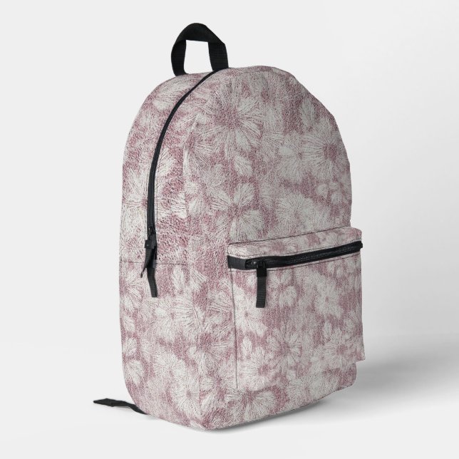 Floral Daisy Velvety Dusty Pink Printed Backpack (Back Corner Left)