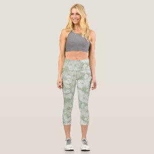 Floral Daisy Velvety LIme Green Capri Leggings