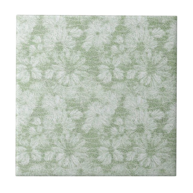 Floral Daisy Velvety LIme Green Tile (Front)