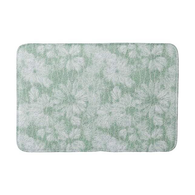 Floral Daisy Velvety Mint Green  Bath Mat (Front)