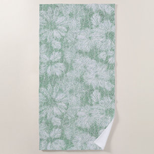 Floral Daisy Velvety Mint Green  Beach Towel