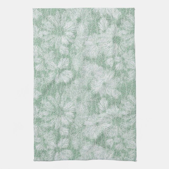 Floral Daisy Velvety Mint Green  Kitchen Towel (Vertical)