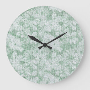 Floral Daisy Velvety Mint Green Large Clock