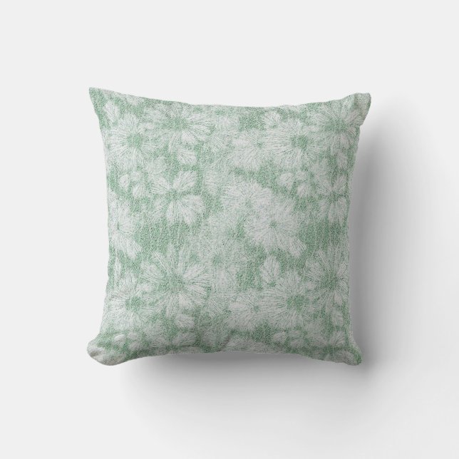 Floral Daisy Velvety Mint Green  Throw Pillow (Front)
