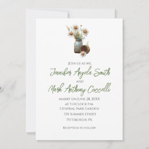 Floral Daisy Wedding Rustic Mason Jar Invitation