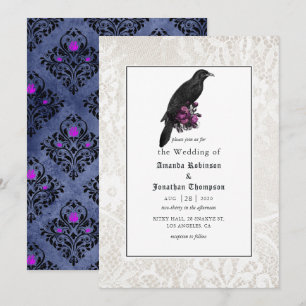Floral Damask and Lace Gothic Wedding Invitation