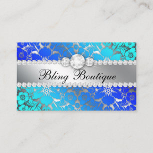 Floral Damask Blue Sea Silver Jewellery Business Card