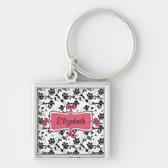 Floral Damask Custom Name Keychain (Front)