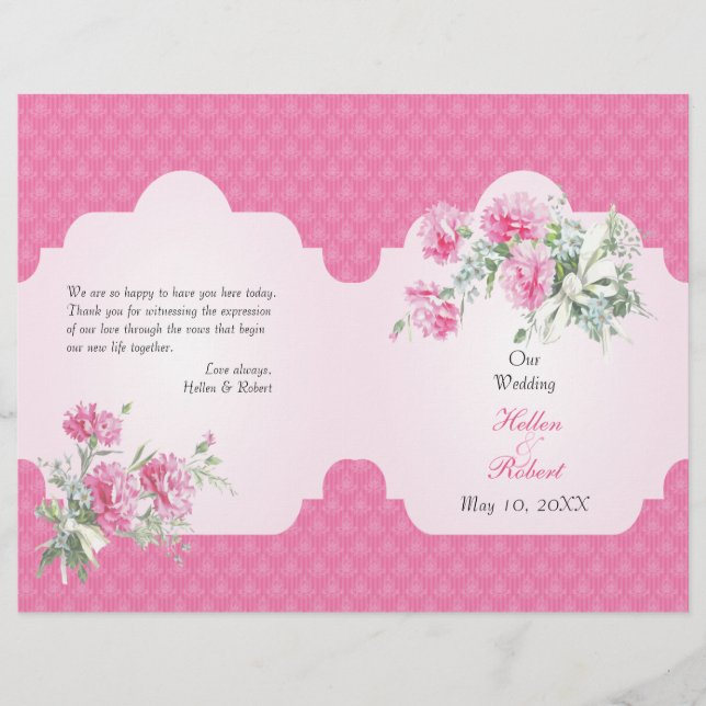 Floral Damask Elegant Wedding Ceremony Programme (Devant)