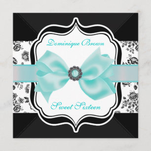 Floral Damask Invite with Teal Bow