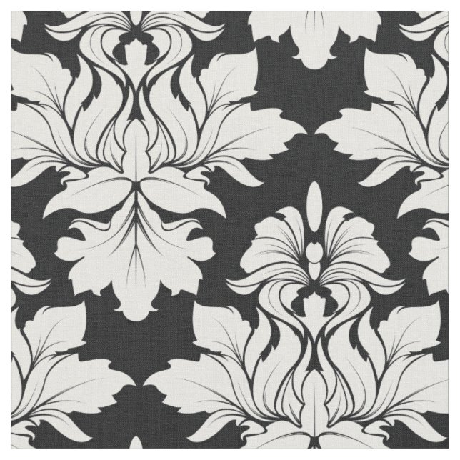 Floral Damask on Black Fabric (Close Up)