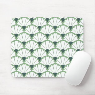 Floral Damask Pattern Green & White Mouse Pad