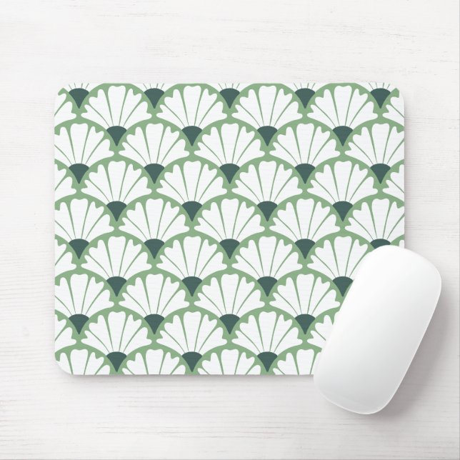 Floral Damask Pattern Green & White Mouse Pad (With Mouse)