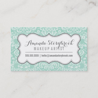 FLORAL DAMASK PATTERN trendy vintage mint grey Business Card