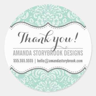 FLORAL DAMASK PATTERN trendy vintage mint grey Classic Round Sticker