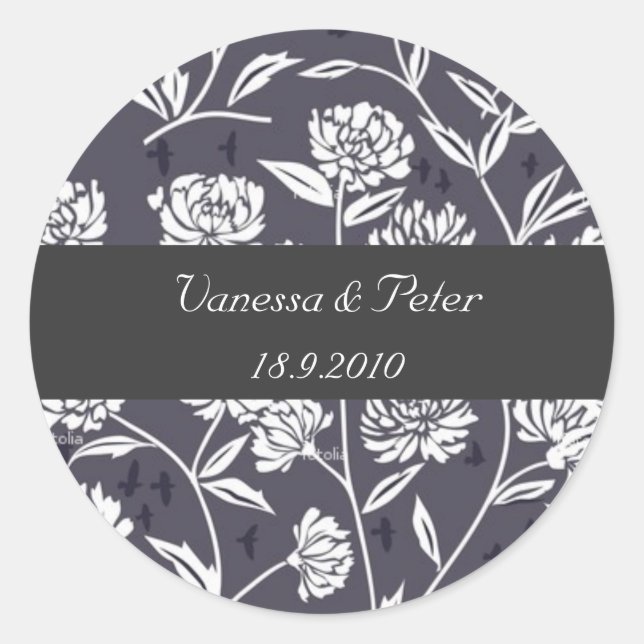 Floral damask personalized stickers (Front)