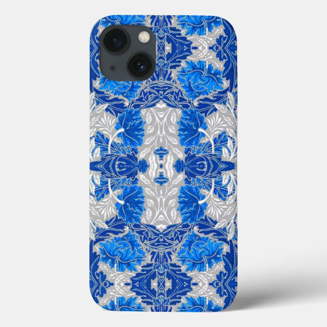 Floral Damask, Sapphire Blue and Grey  Case-Mate iPhone Case (Back)