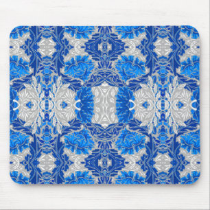 Floral Damask, Sapphire Blue and Grey  Mouse Pad