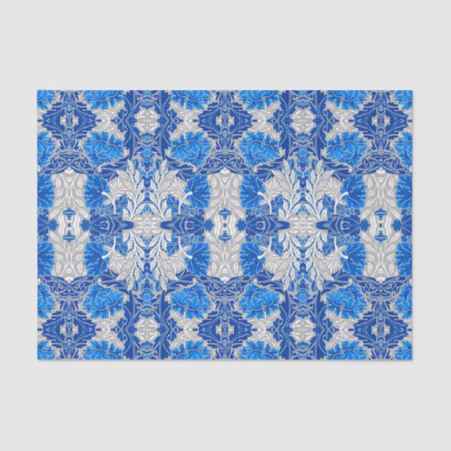 Floral Damask, Sapphire Blue and Grey  Tissue Paper (Front)