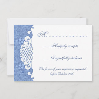 Floral Damask & Scrolls Blue Wedding RSVP Card