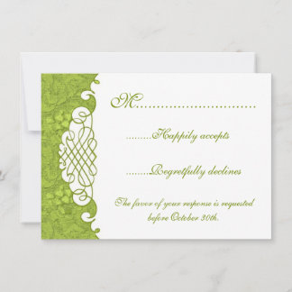 Floral Damask & Scrolls Green Wedding RSVP Card