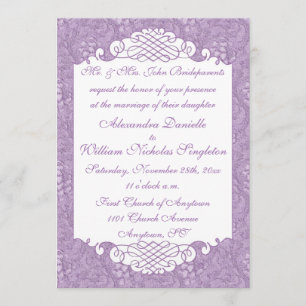 Floral Damask & Scrolls Violet Wedding Invitation