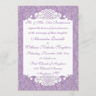 Floral Damask & Scrolls Violet Wedding Invitation