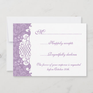 Floral Damask & Scrolls Violet Wedding RSVP Card