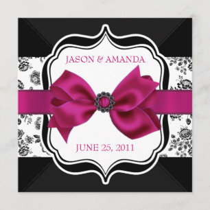Floral Damask Wedding Invite with Bow
