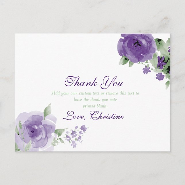 Floral d'aquarelle violette, Cartes de remerciemen (Devant)