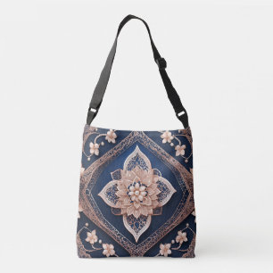 Floral Dark Blue Diamond AI art Crossbody Bag