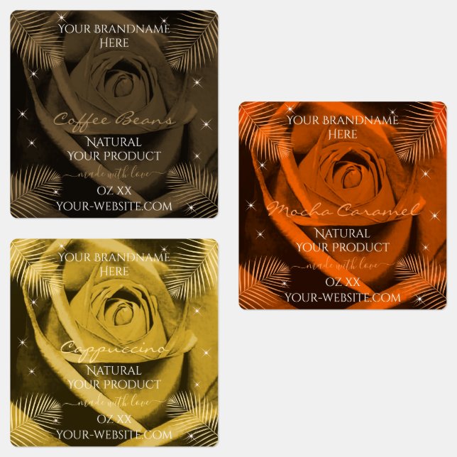 Floral Dark Brown Orange and Yellow Product Labels (Group)
