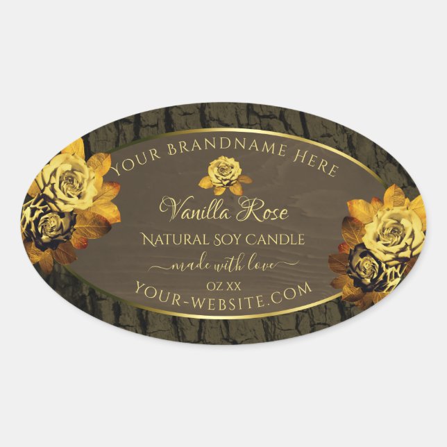 Floral Dark Brown Tree Bark Grain Product Labels (Front)